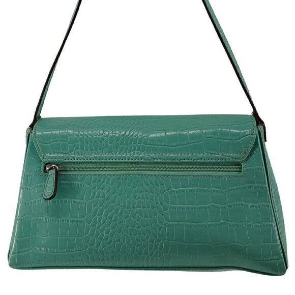 CRAZY HORSE Liz Claiborne Turquoise Embossed Croc Faux Leather Shoulder Bag - Picture 3 of 13